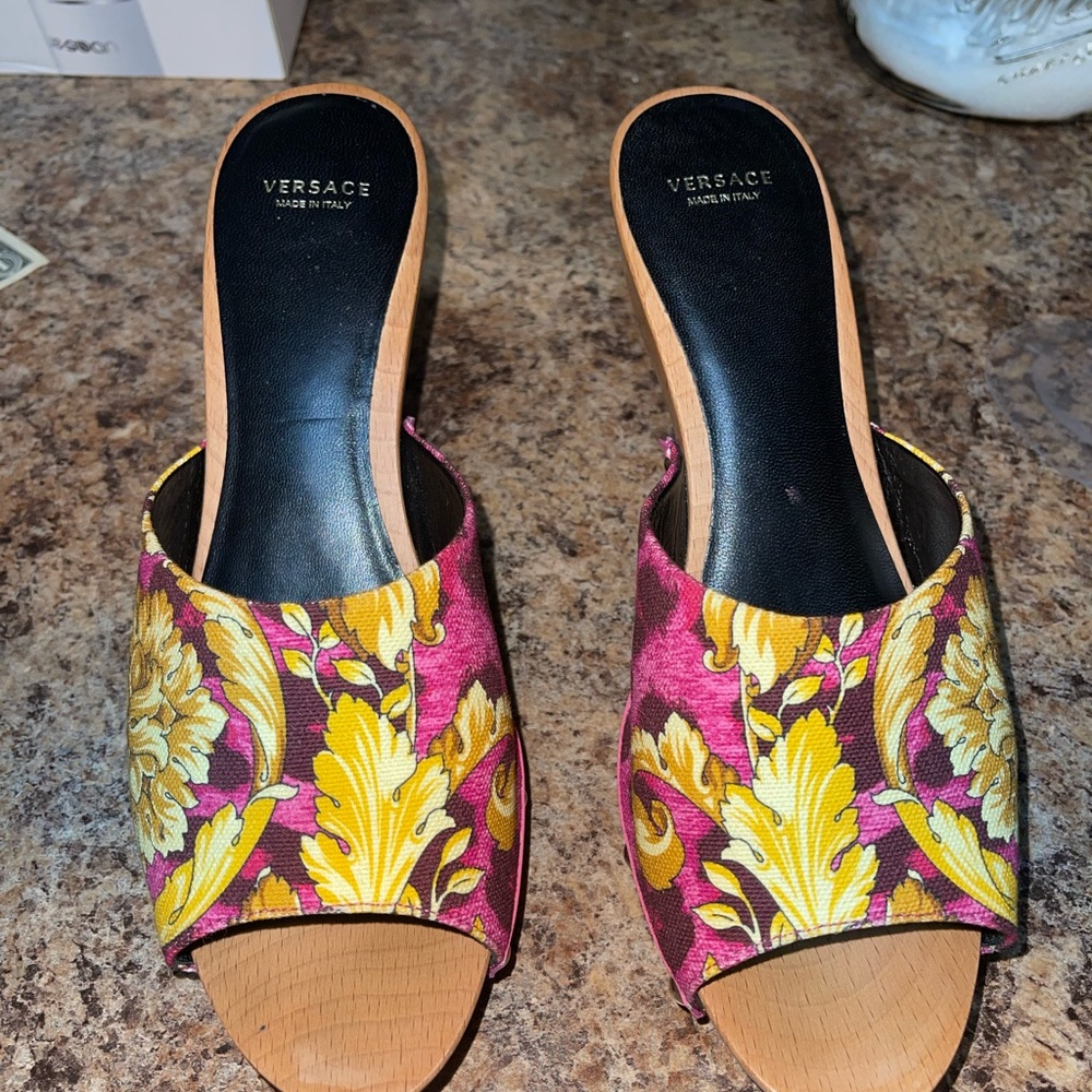 VERSACE PALAZZO BAROQUE SLIP ON HEELS